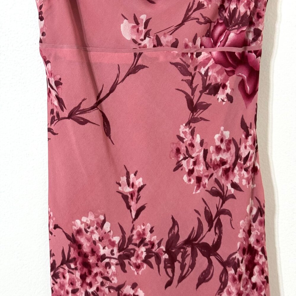 Vtg Y2K Ann Taylor Pink Floral Silk Babydoll Dress Cowl Neck Feminine Coquette - Picture 3 of 16